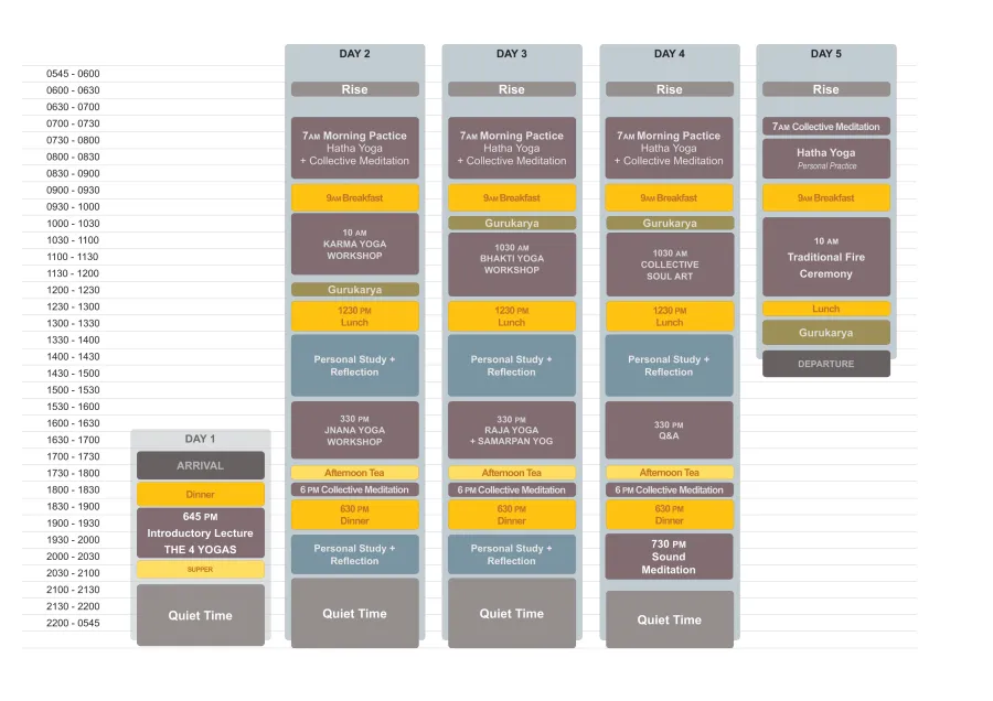 Four Yogas Retreat schedule