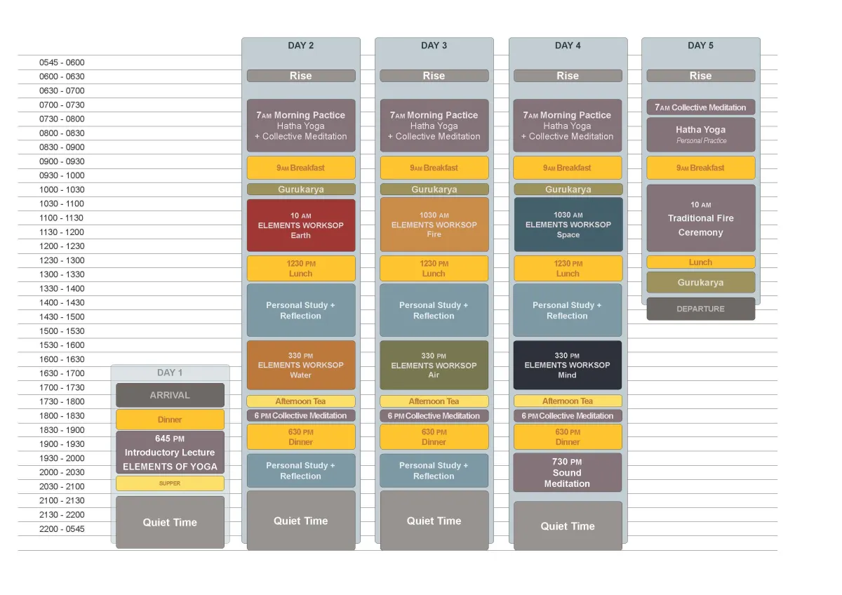 Elements of Yoga Retreat schedule